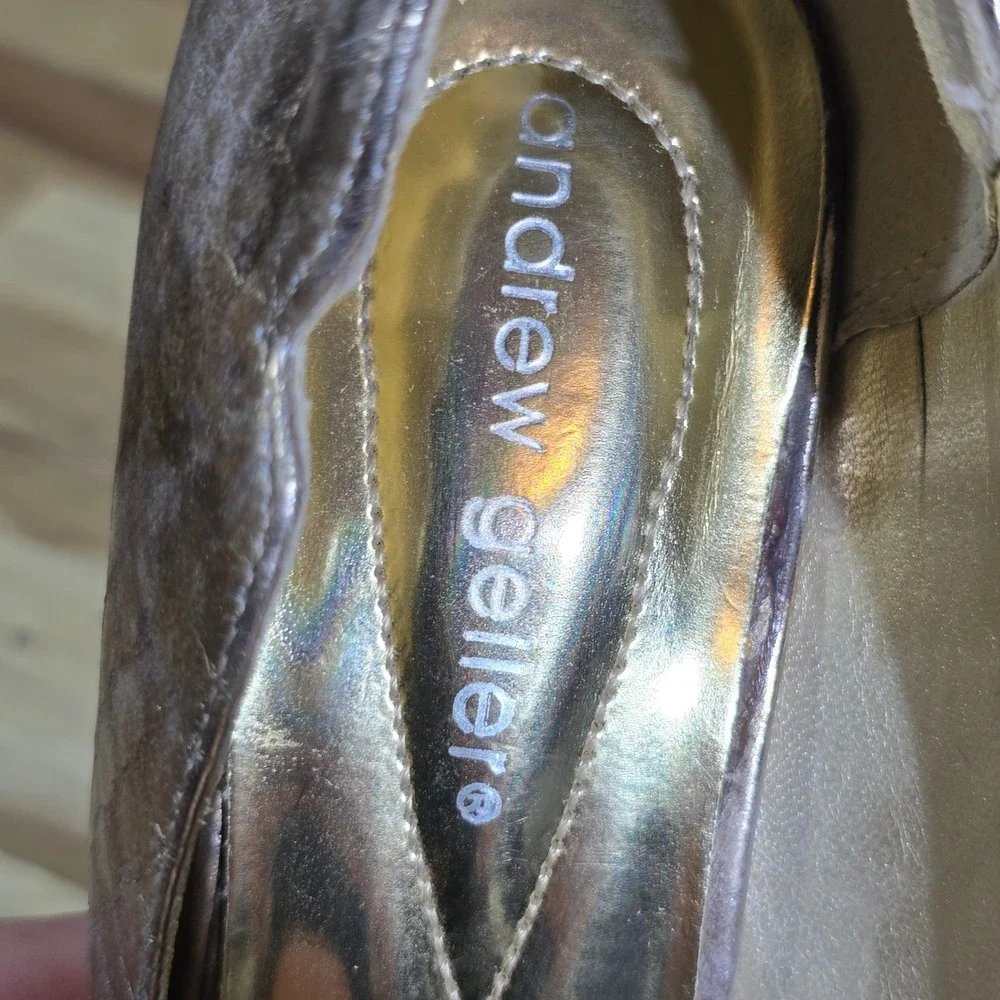 ANDREW‎ GELLER Garey Metallic Gold Snakeskin Platform Pump Heels Size 8 M